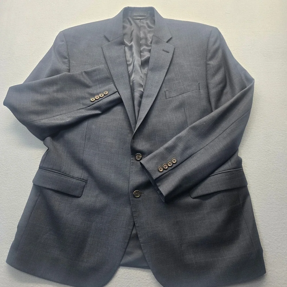 Lauren Ralph Lauren Mens 46R Wool Suit Jacket Blazer Navy Blue Glen‎ Plaid 46 R